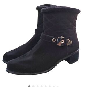 Stuart Weitzman Women’s ankle Bootie Black "Furgorby" Aquatex Faux Fur Sz 9
